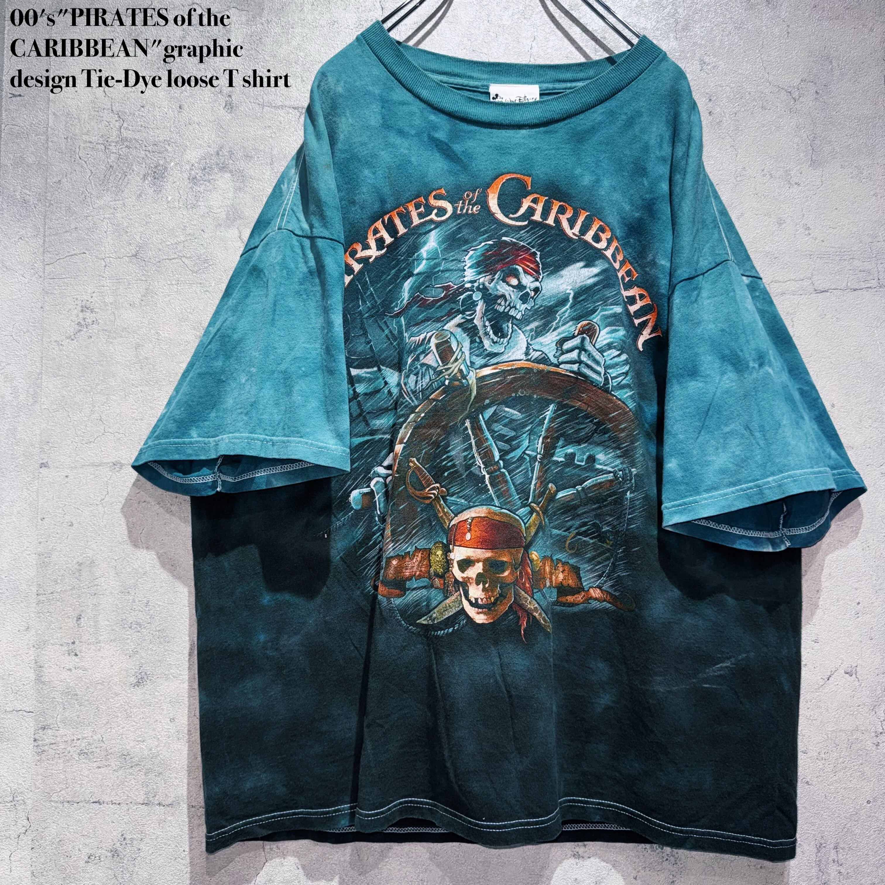 00's"PIRATES of the CARIBBEAN"graphic design Tie-Dye loose T shirt