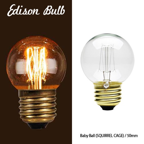 Edison bulb Baby Ball SQUIRREL CAGE 50mm エジソンバルブ ベビーボール スクウォーレルケージ 50mm 40W/E26 電球 DETAIL レトロ 照明 カーボン