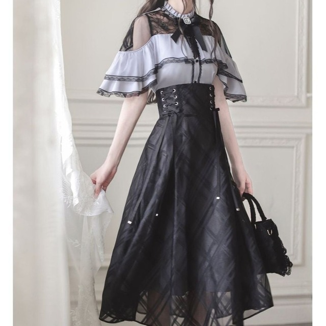 シースルーショルダーロングスカートセットアップ：トップス