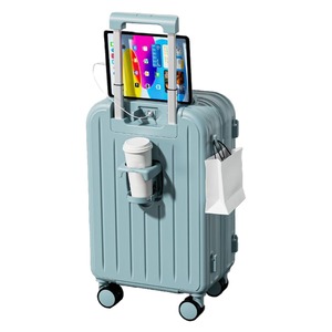 【人気】[MORGEN SKY] スーツケース キャリーケース コロコロバック USBポート USBポート付き 充電口 ビルトインカップホルダー ビジネス 機内持込 1泊 2泊 3泊 超軽量 大型 おしゃれ 軽量 静音 ダブルキャスター 耐衝撃 360度回転 旅行 出張 XL913 (61L グレーブルー)