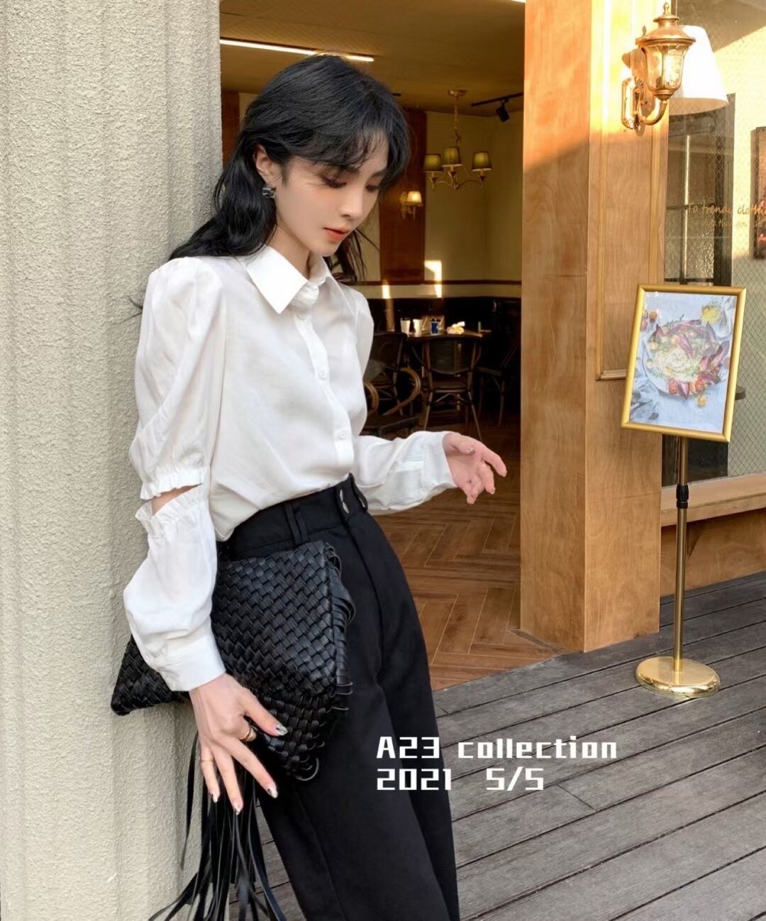 オープンエルボーブラウス　AJ3396-D05