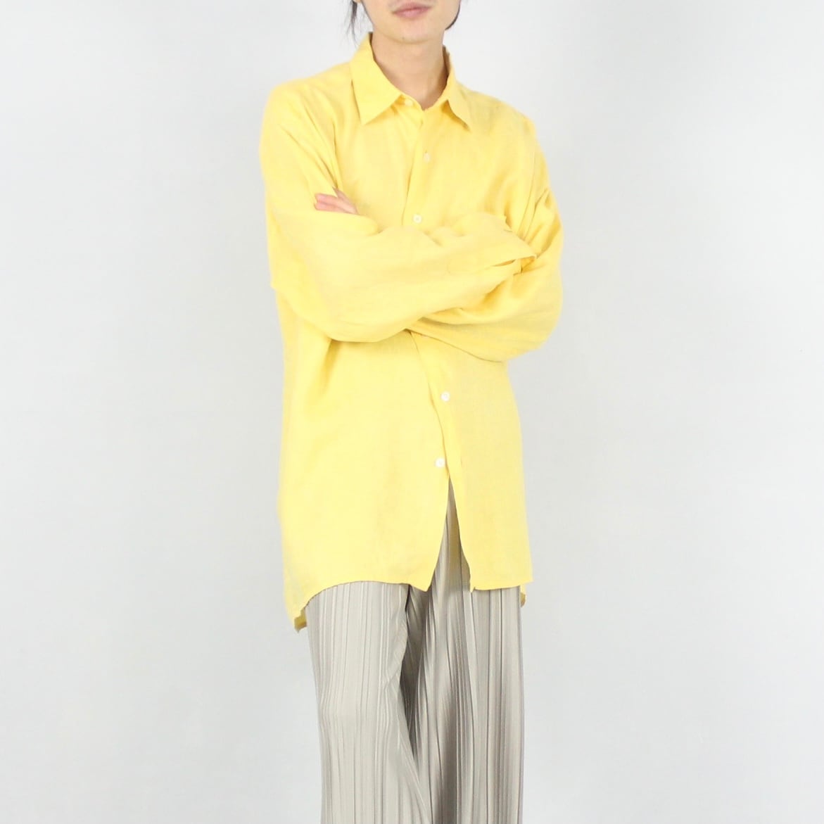 SAKS FIFTH AVENUE レモンイエローリネン オーバーサイズ シャツ 【OT
