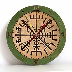 インテリア　木製クロック Vegvisir II viking compass