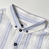 リネン混 G-STAGE comming man ジーステージ ストライプ BD ボタンダウン 半袖シャツ LL/マルチ メンズ