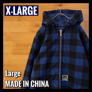 【X-LARGE】アクティブジャケット ダック生地 キルティング 中綿 バッファローチェック パーカー Lサイズ アメリカ古着