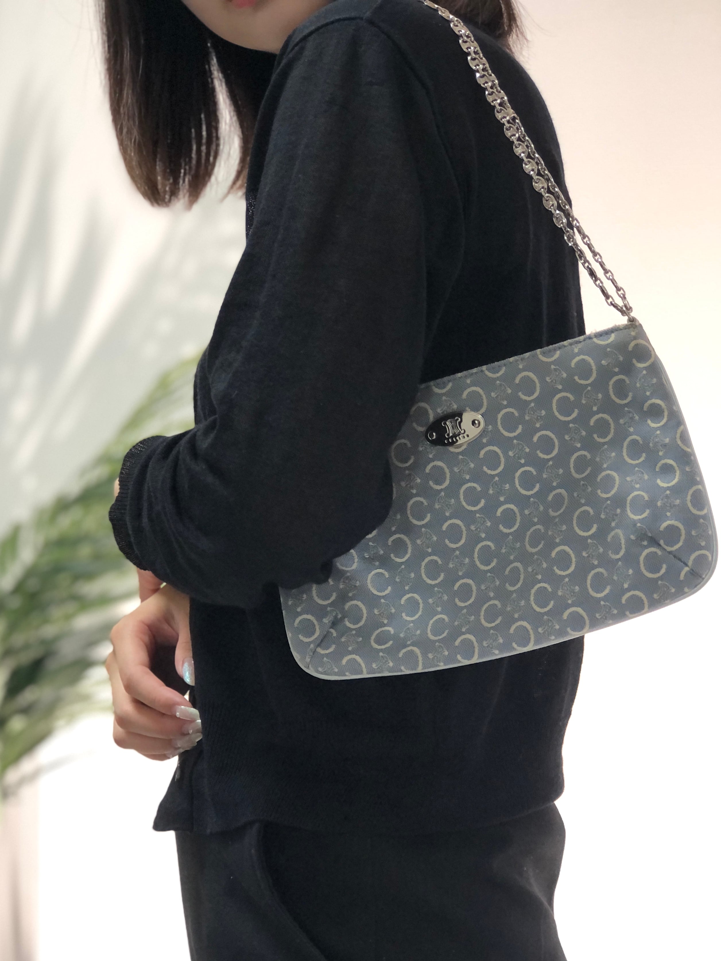 CELINE セリーヌ Cマカダム トリオンフ ファブリック レザー チェーン