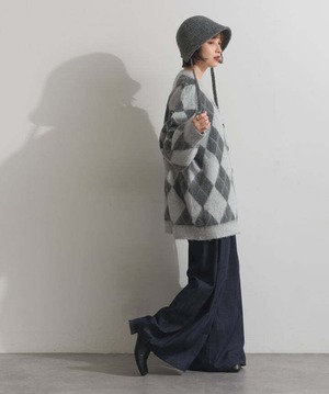 HD2510045 シャギーアーガイルVネックカーディガン L.gray