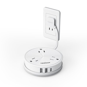 【新着特価】延長コード 短い 薄型プラグ TESSAN 電源タップ usb付き タイプc プラグ コンセント タップ 丸型 巻き取り式 電源タップ 3個AC差込口 1個type-C と2個type-Aポート タコ足配線 たこあしコンセント 分岐 出張 旅行 2ピン/3ピン適用 66cm