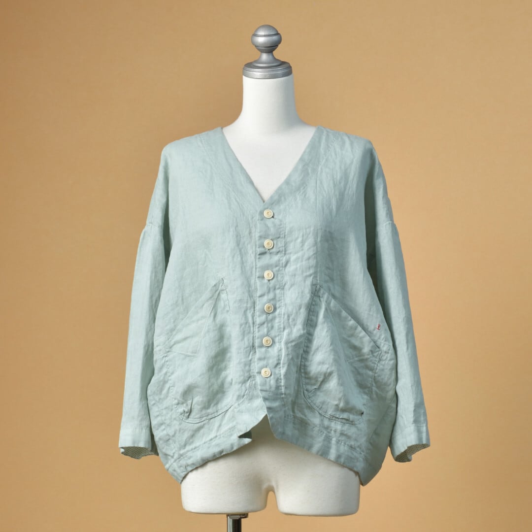 快晴堂 カイセイドウ ファインなリネン ふわふわカーディガン・薄いサックス 軽くて着やすいリネンの夏カーデ