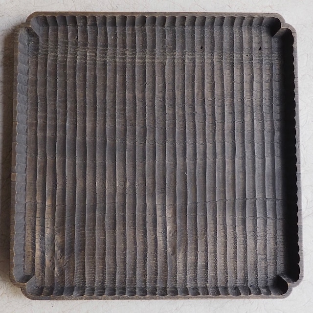 明野の小さなお盆や／入隅　我谷盆　栗　渋＆墨染め　オイルフィニッシュ