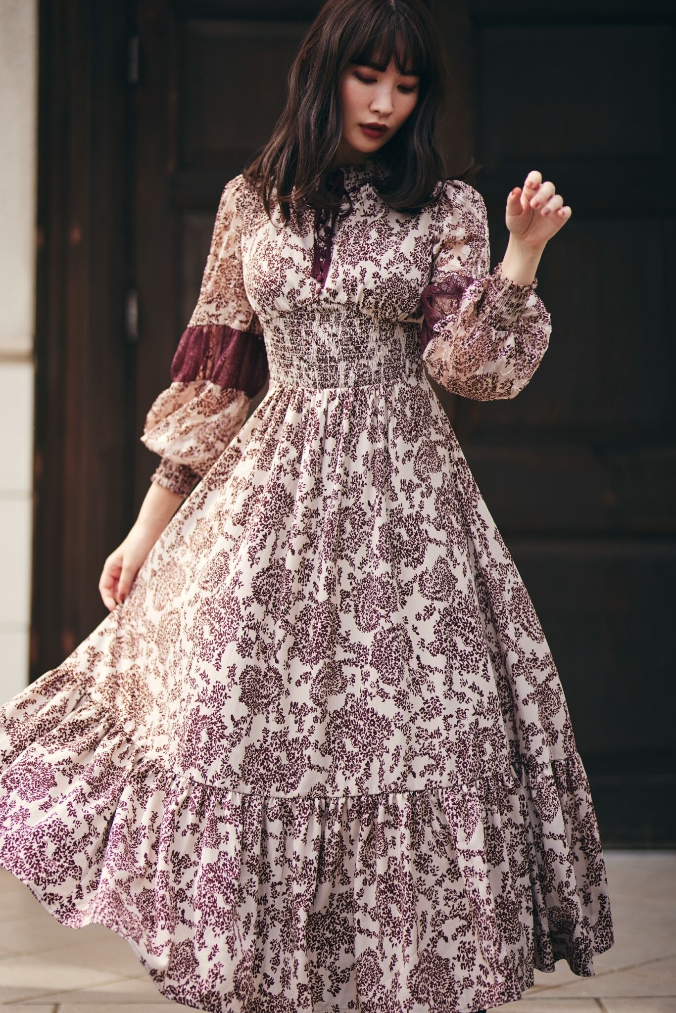 Winter Floral Long-sleeve Dress herlipto