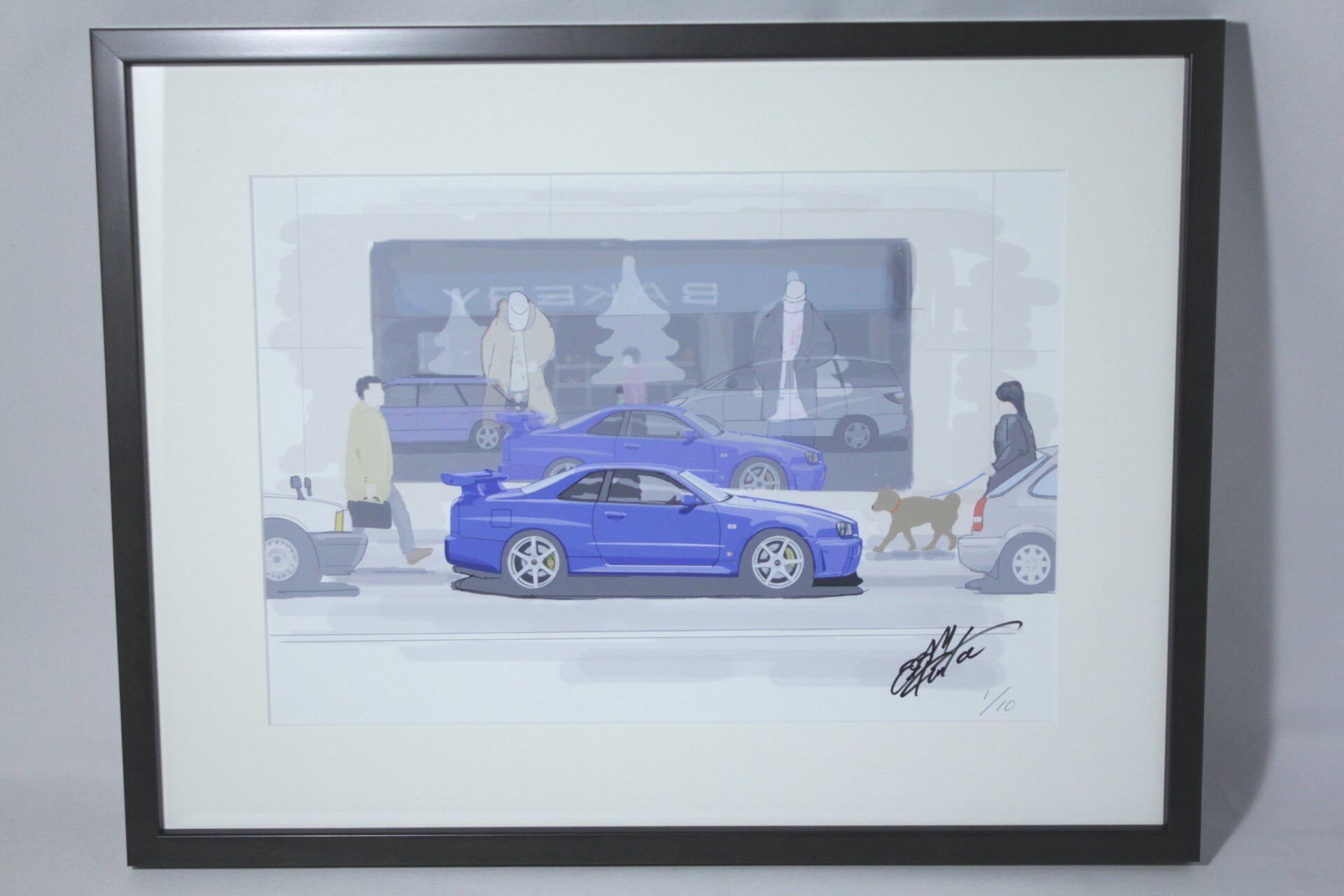 NC-286 スカイラインGT-R R34/GTB 限定版画 直筆サイン有 額装済 作家 平右ヱ門 日産 - NC-707 IMPUL GTR/R34限定版画 直筆サイン額装○作家 平右ヱ門