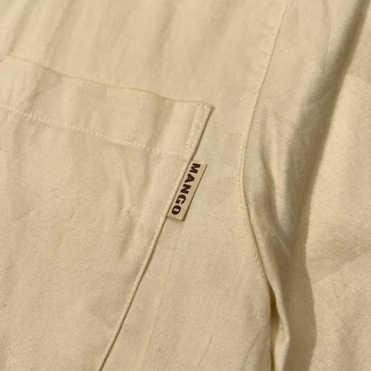 MANGO マンゴ 総柄 半袖 ボタンダウン シャツ かりゆしウェア サイズ M /ベージュ/沖縄