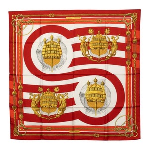 エルメス カレ90 CHATEAUX D'ARRIERE 艫飾り スカーフ レッド シルク レディース HERMES 【中古】