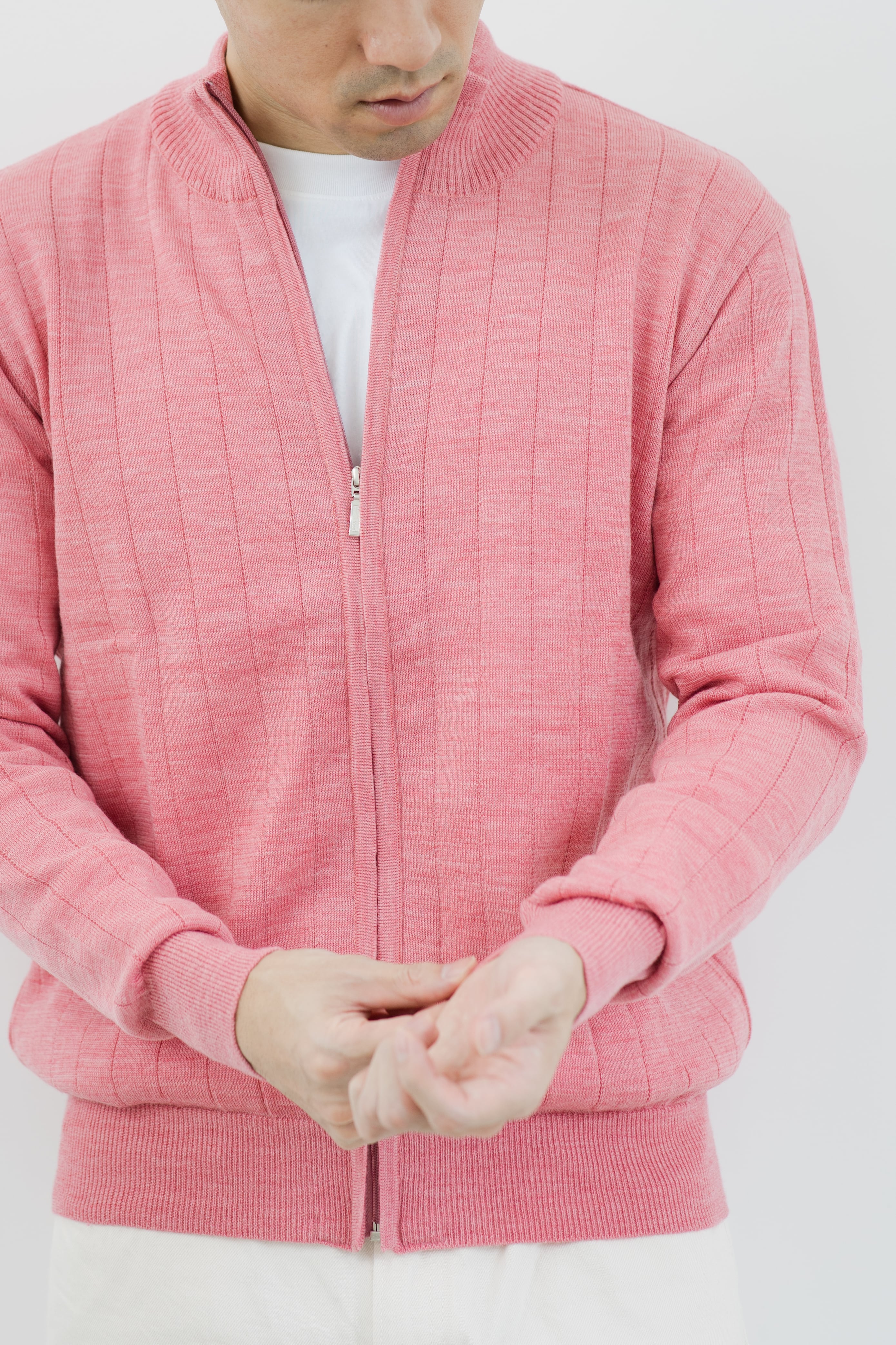 ウォッシャブルウール フルジップセーター(9色)