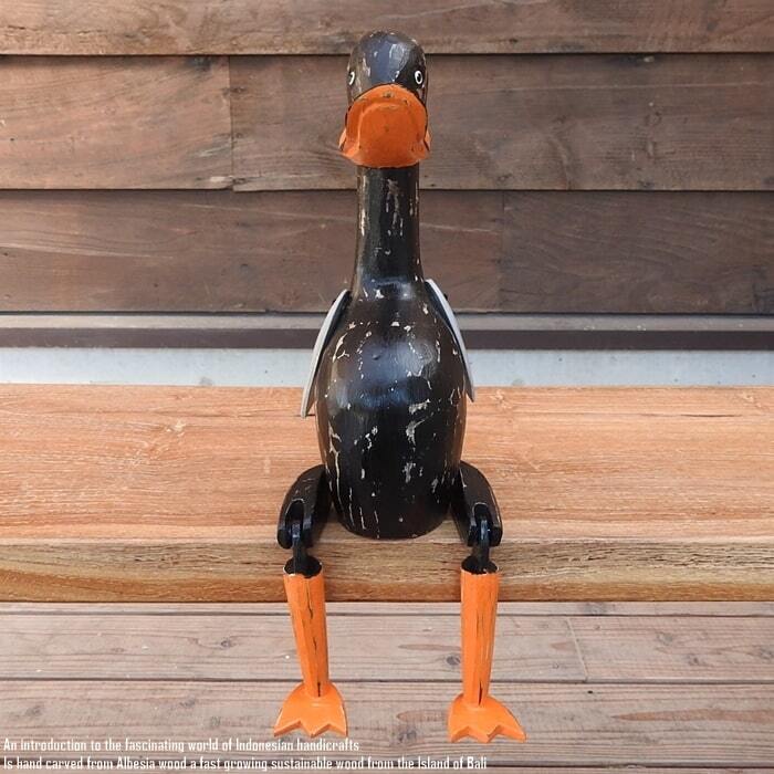 お座り アヒルさん 黒 Lサイズ 手足が動かせる木彫りの動物 ウェルカム