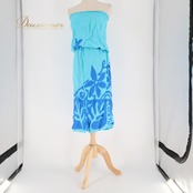 フラダンス 衣装 ワンピース ドレス ハレクアイレア ブルー系 Halekuai Lea 日本製 チューブトップ ワントーン ティアレ柄 かわいい 華やか 鮮やか 明るい 水色 青 ハワイアン アロハ ハワイアンプリント フラ ダンス レッスン 練習 軽やか