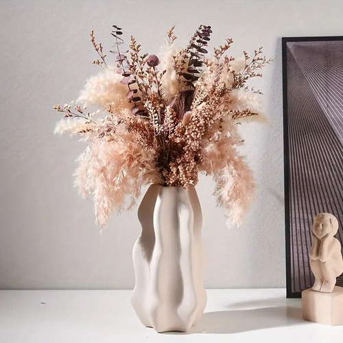 セラミック 花瓶 ミニマリスト モダン 花器 北欧 家具 テーブル装飾 テーブルトップ フラワーアレンジメント オフホワイト クリーム色 おしゃれ 韓国 インテリア  可愛い シンプル 白  高さ22.5cm