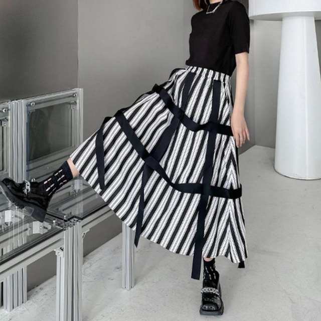 ストライプハイウエストAラインスカート  SK0048