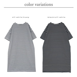 Border boat neck dress (black×off-white)