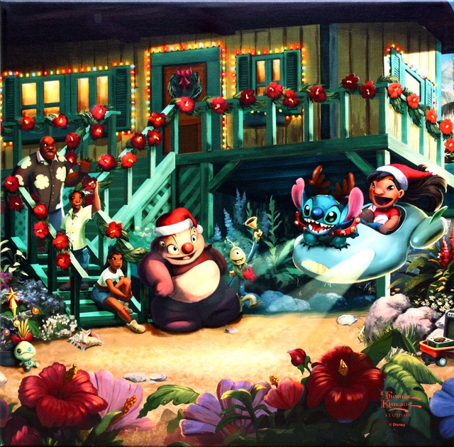 ディズニー絵画 リロ＆スティッチ/アロハ クリスマス 展示用フック付 キャンバスジークレ