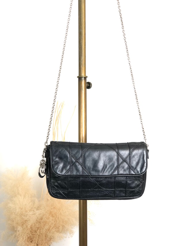 Christian Dior クリスチャン ディオール カナージュ ショルダーバッグ ブラック ロゴチャーム レザー チェーン vintage ヴィンテージ オールド cpsaii