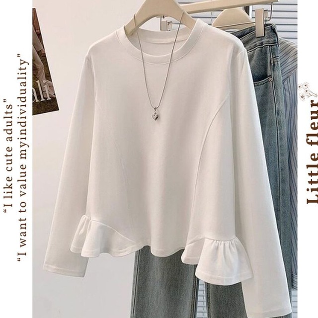 フリルデザインペプラムカットソー　L1153