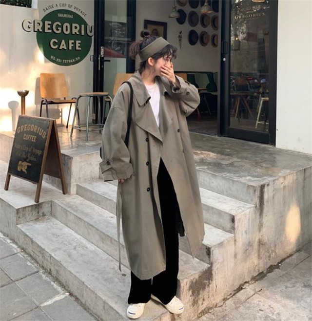 長く着るには素材選びから 韓国ファッション コート ロングセクション sweet系 ウインドブレーカー