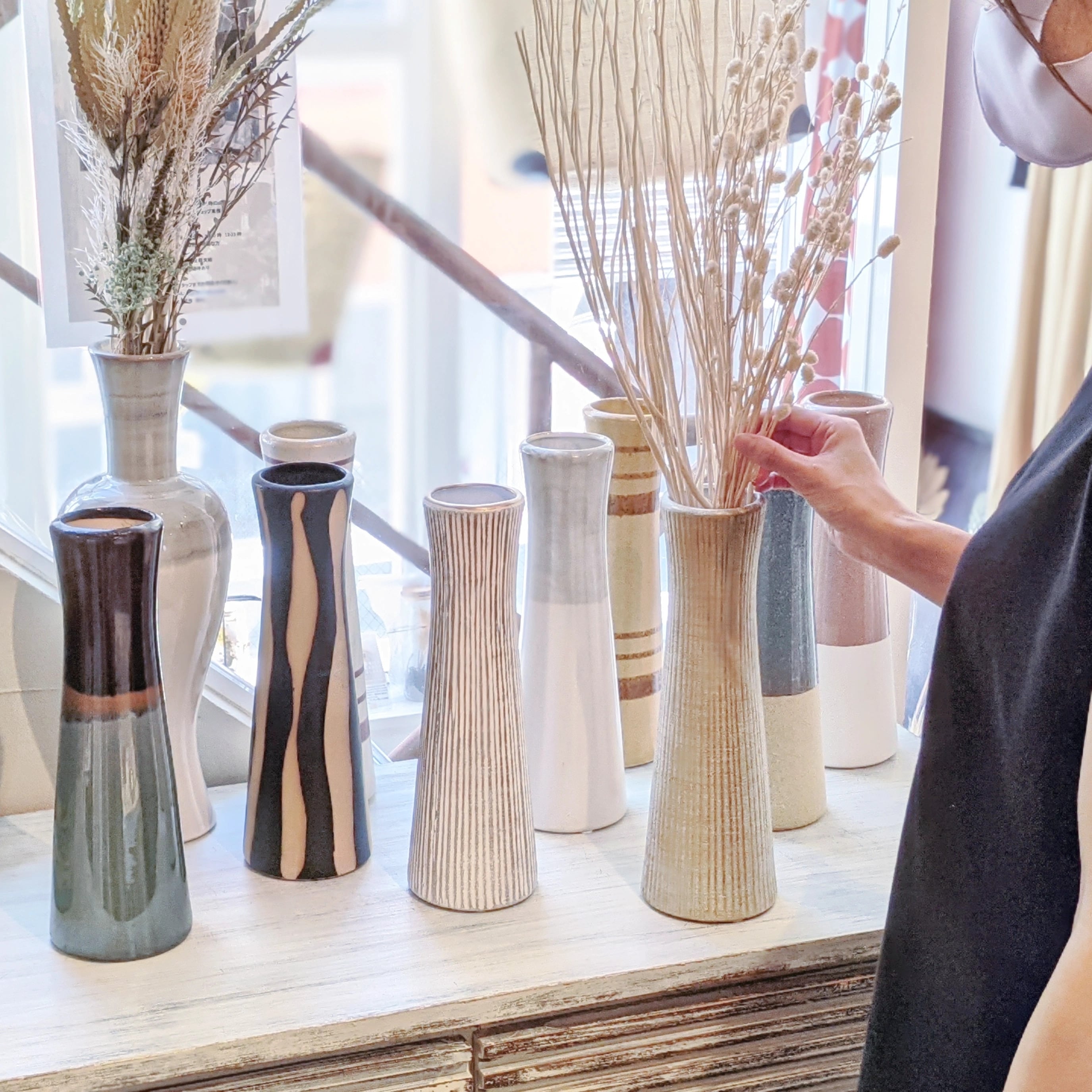 CERAMIC FLOWER VASE - DRUM (ドライ)