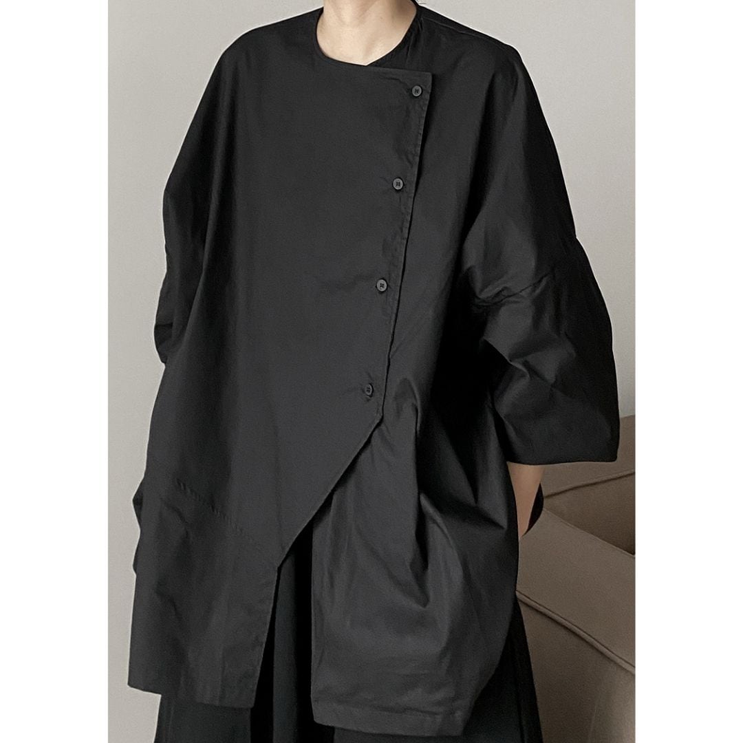 Irregular Placket Seventh Sleeve Shirt