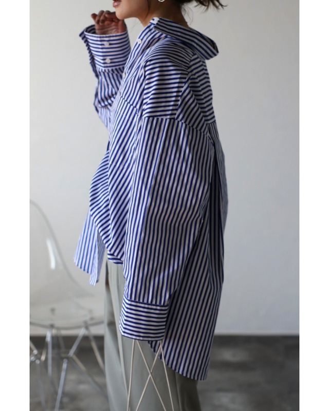 コットンストライプポケットシャツ