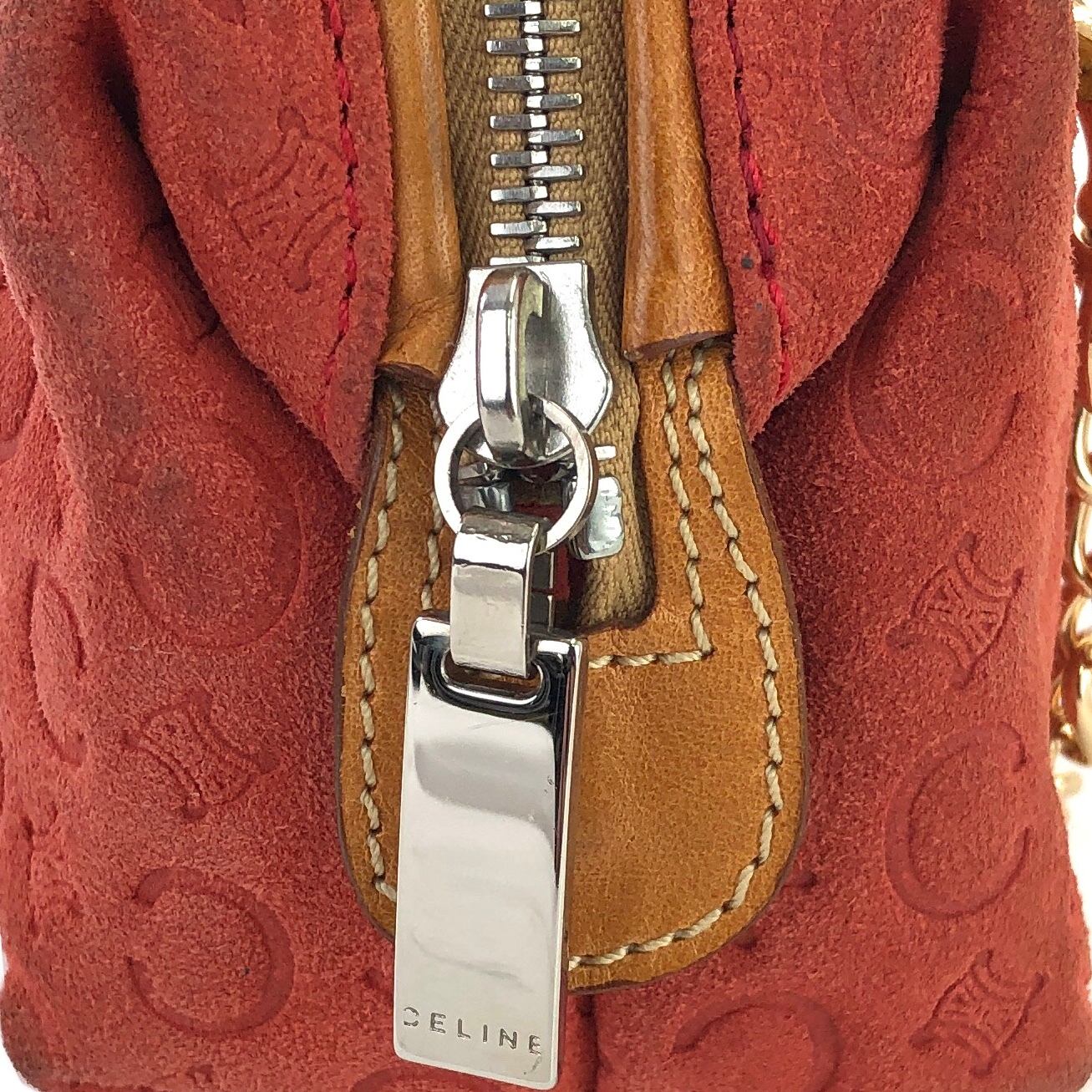 CELINE セリーヌ Cマカダム ヌバック ミニバッグ ハンドバッグ CHERRY