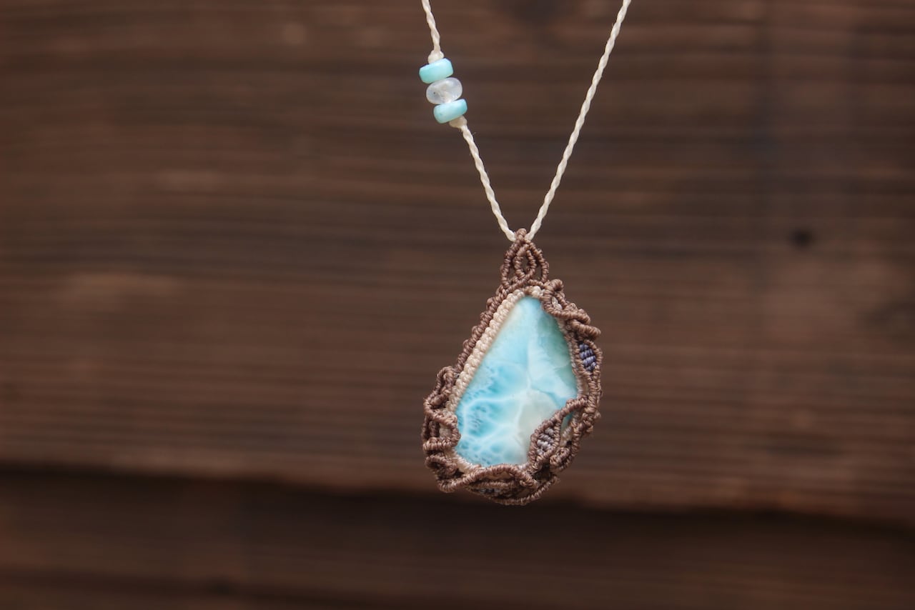 Larimar micro macrame  design pendant