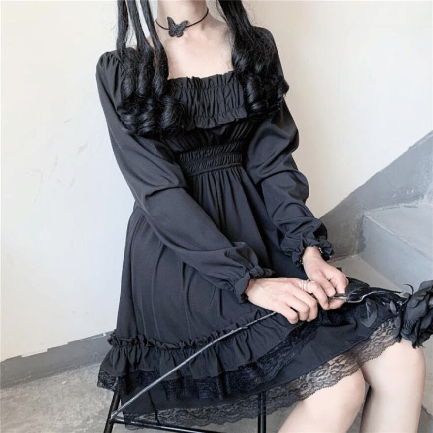 ワンピース ギャザー ゴシック 原宿スタイル 大人ゴシック おしゃれ