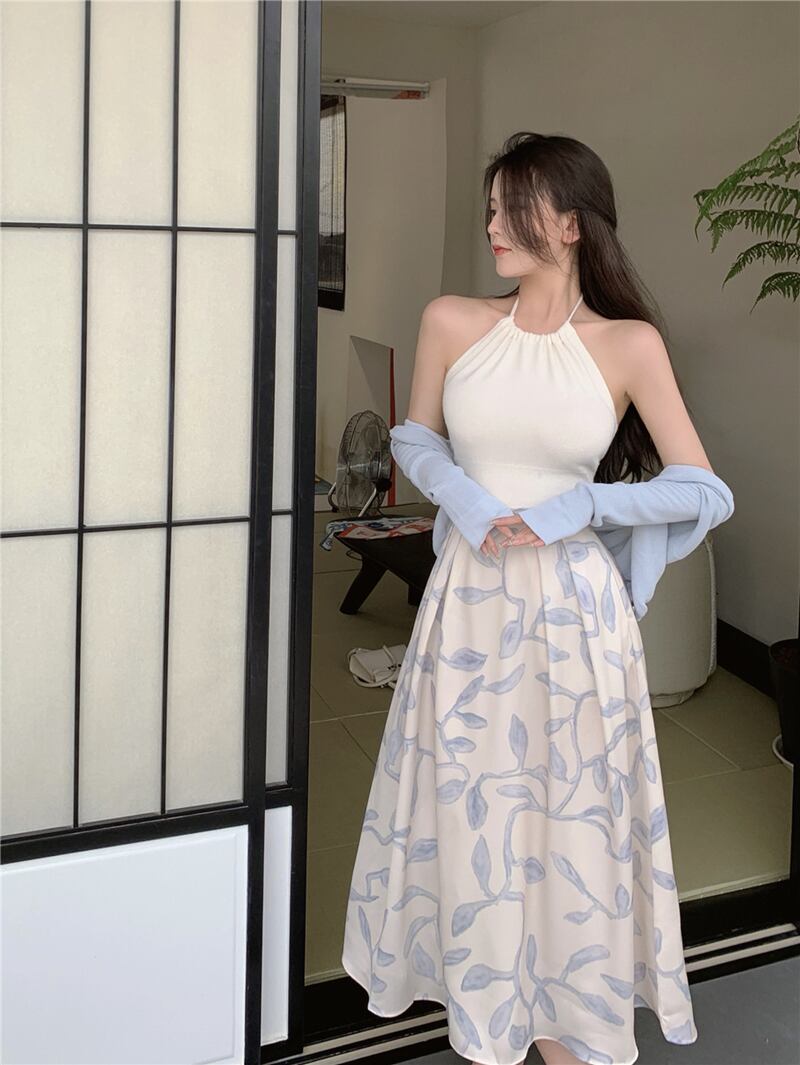 スタンダードフローラルスカート サマー薄手ハイウェスト レトロ 夏物 花柄 ブラックストロベリース67773878860