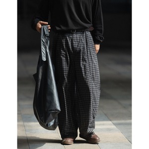 レトロチェック柄ワイドレッグパンツ　979