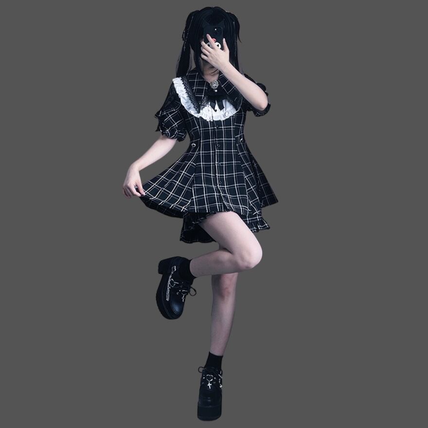 地雷系 3点セット ワンピース×パンツ×ネックリボン Y2K｜WithU