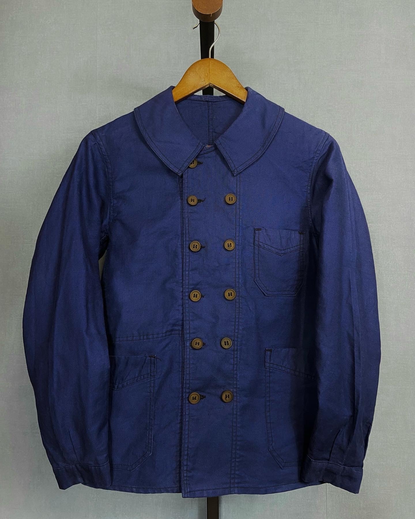 1930s】French Work Cotton Twill Double Breasted Jacket, with All