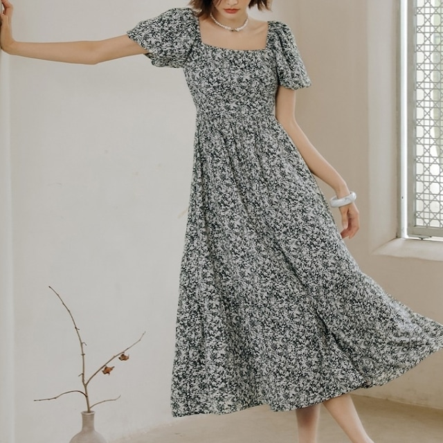 【3size】square-neck puff sleeves one-piece roomwear p926