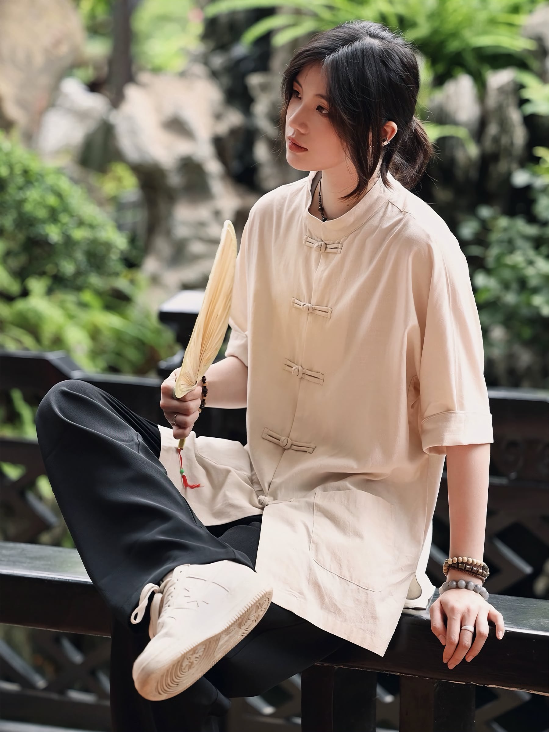 チャイニーズスタイルリネンシャツ半袖:長袖 / Chinese Style Linen Shirt