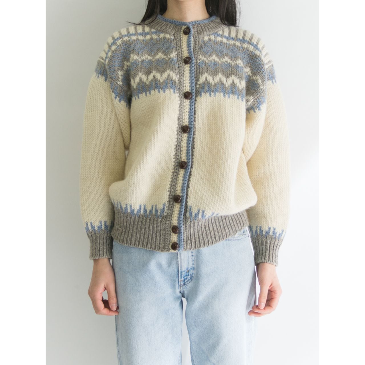 【Made in New Zealand】90's wool nordic cardigan（ニュージーランド製 ノルディックウールカーディガン セーター）2b