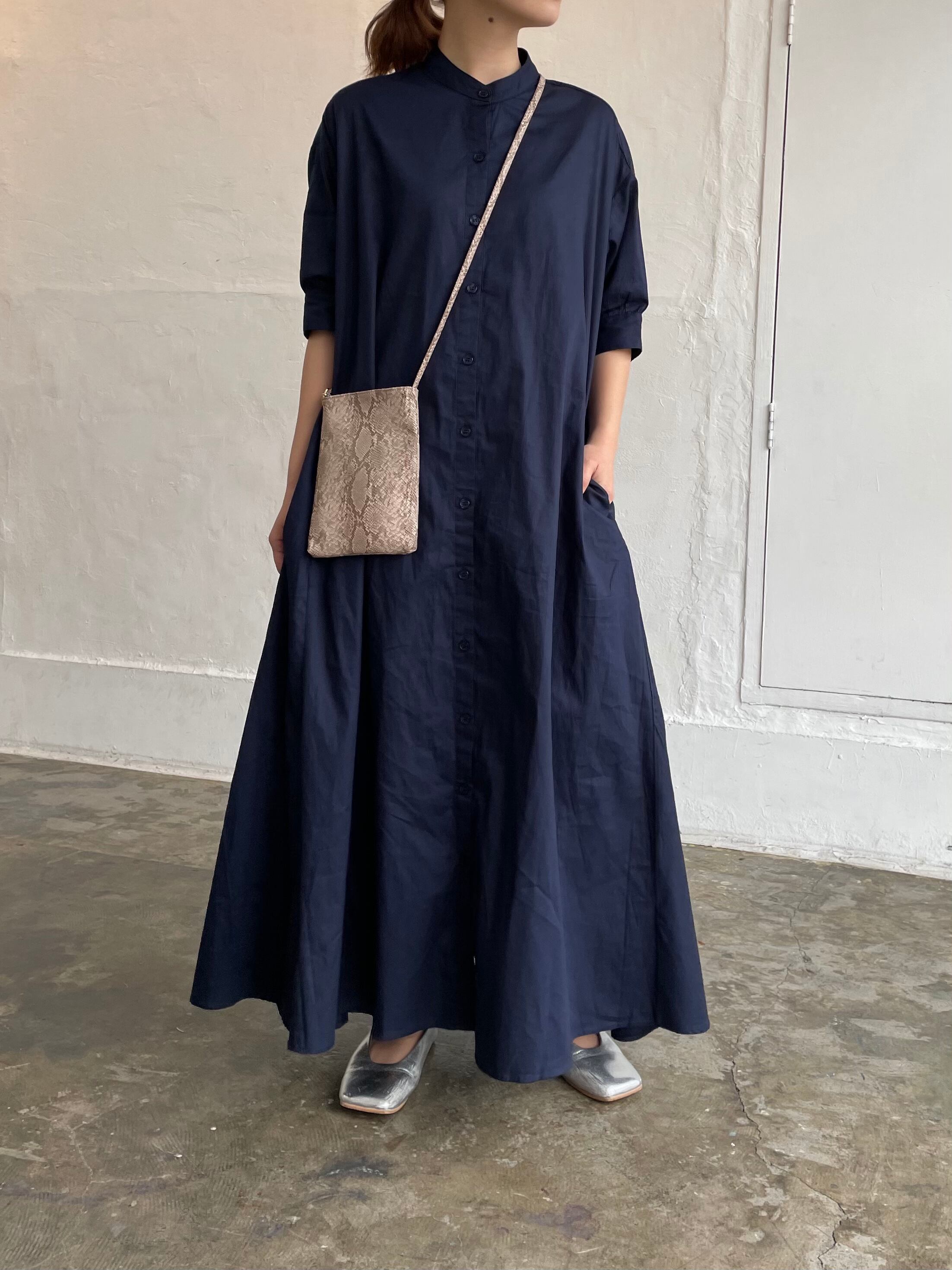 低身長サイズ有 Originalバンドカラーフレアシャツワンピース Dais Y