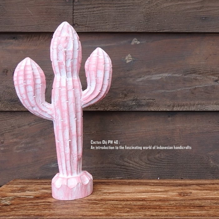 オブジェ サボテン 40cm カクタス Cactus PW 木彫りの植物 ウェルカム