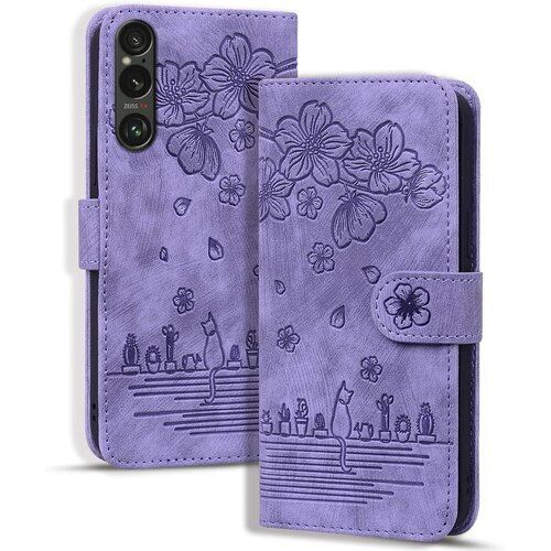 xperia 1 vi so-51e 手帳型ケース xperia 1 vi カバー 手帳 xperia 1 vi ケース 手帳型 かわいい xperia 1 vi 手帳型ケース 猫 エクスペリア1 vi ケース 手帳型 人気 PUレザー カード収納 かわいい猫 軽量 便利 手触りが良い 耐衝撃 角度調整可能なスタンド マグネット式 so-51e ケース 携帯ケース sog13パープル 2563