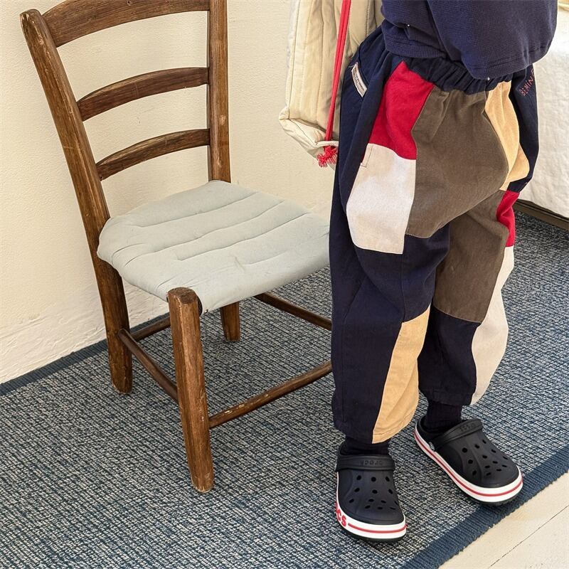 取寄》 パッチワーク風ワークパンツ （ネイビー／ベージュ） ADBB 2025