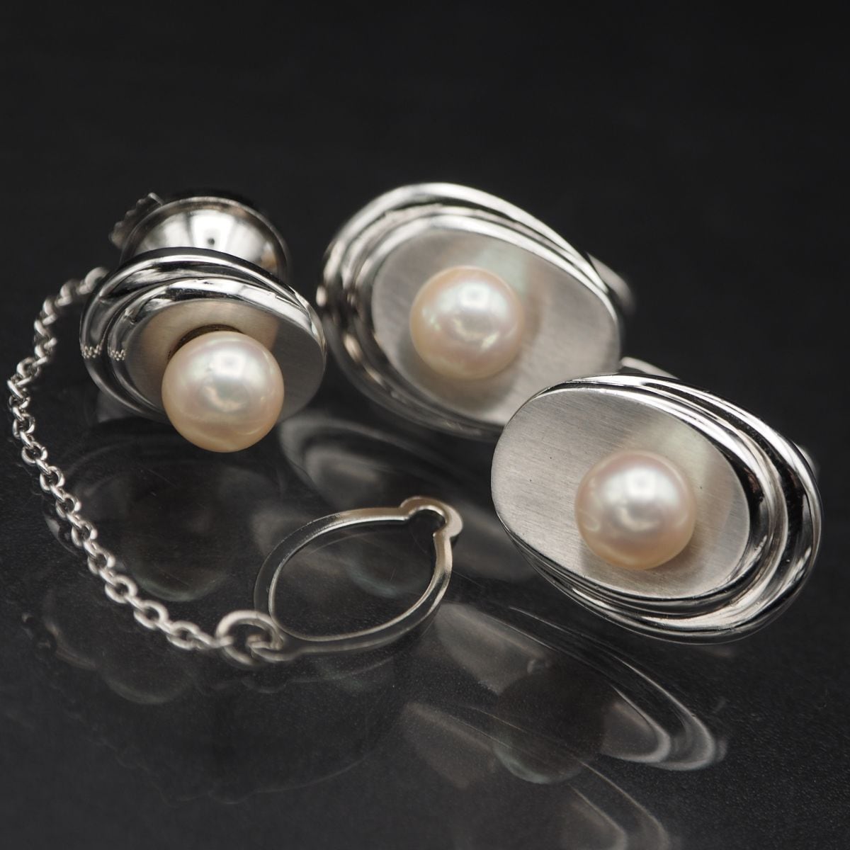 田崎真珠 マベパール タイピン&カウス セット TASAKI タイピン カフス セット シルバー パール TASAKI - 田崎
