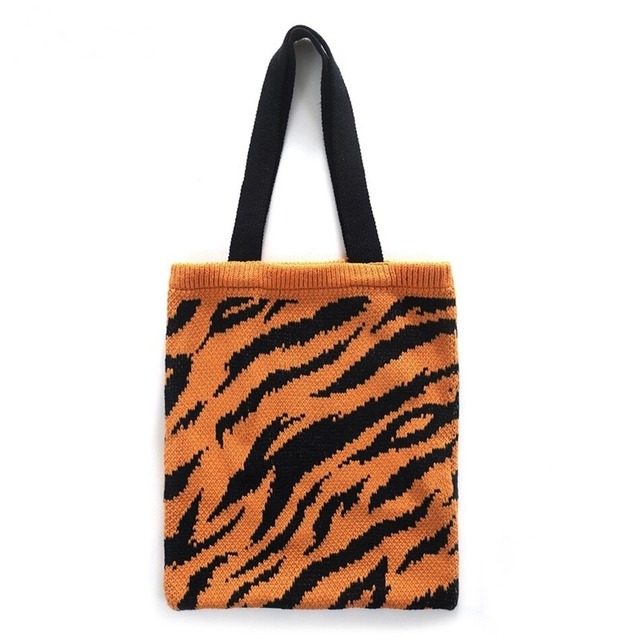 トラ トートバッグ Tiger motif knit bag