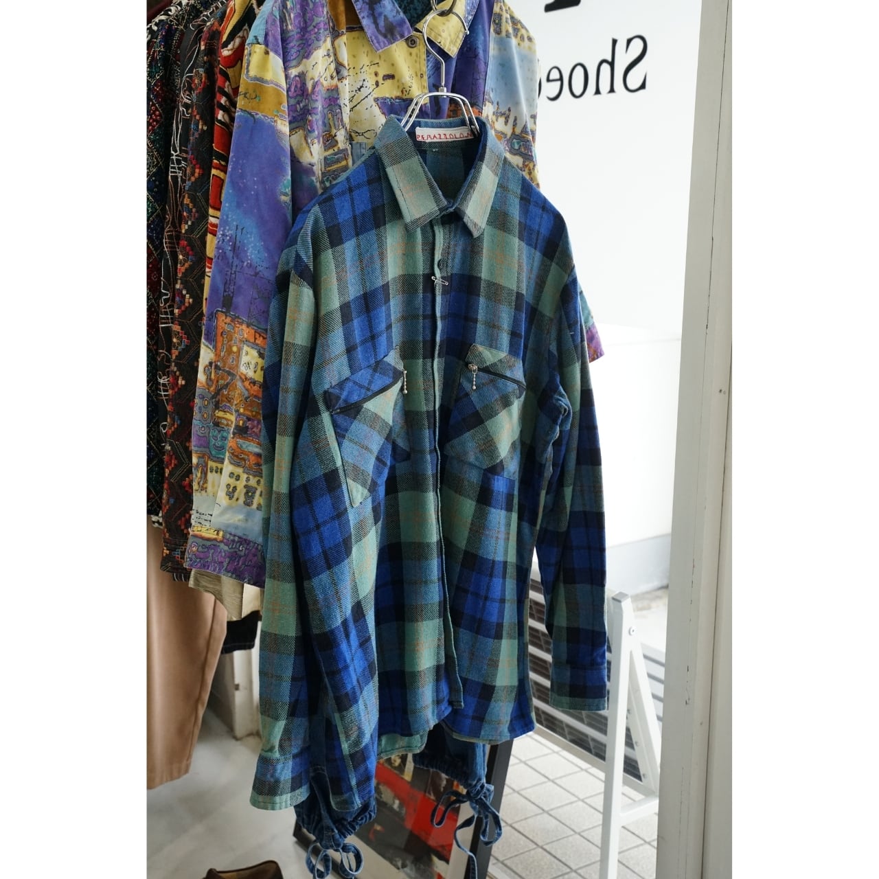 PERAZZOLO ウールチェックシャツ ブルー×グリーン(サイズ表記なし・実寸L相当)|NA410