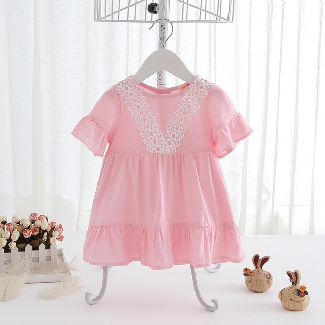 Vラインのデザインレースワンピ(ピンク)