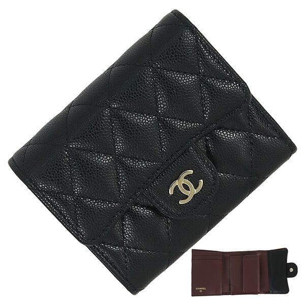 New CHANEL シャネル クラシック スモール フラップ ウォレット AP0229 マトラッセ キャビアスキン ブラック ゴールド金具 新品